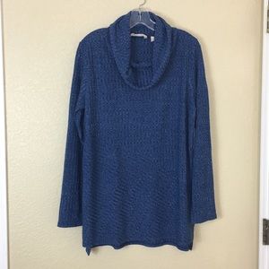 Soft Surroundings Blue Ribbed Cowl Neck Knit Top